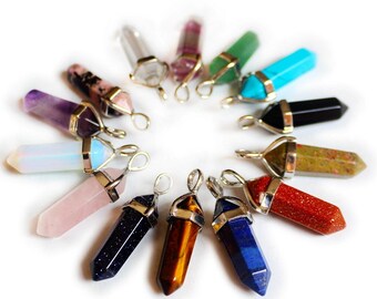 10 Gold Crystal Pendant, Point Jewelry Charm Bead Supply Wholesale, DIY Necklaces, Birthstone Jewelry Making,7x37mm