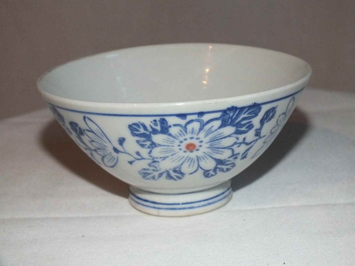 Very Pretty Blue and White Footed Rice Bowl by MamaSarasStuff