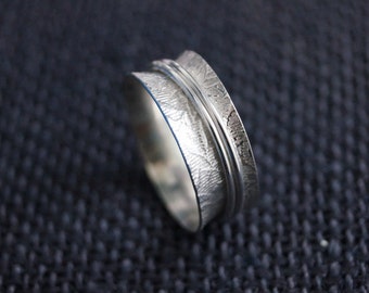 Sterling Silver Spinner Ring - Handmade Rustic Flower Embossed Double Spinning Ring - Valentine Gift - Wedding Band - By Mint & Vintage