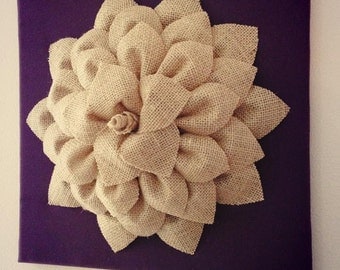 12x12 Burlap Blossom Canvas on Cream, Eggplant or Brown