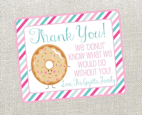 Donut Thank You Card. For Nurses Teacher Neighbor Friend Donut Thank You Card. For Nurses Teacher Neighbor Friend