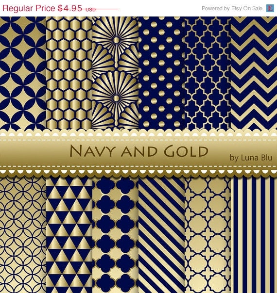 New Item added to my shop:SALE 60% OFF Navy and Gold Digital Paper ...