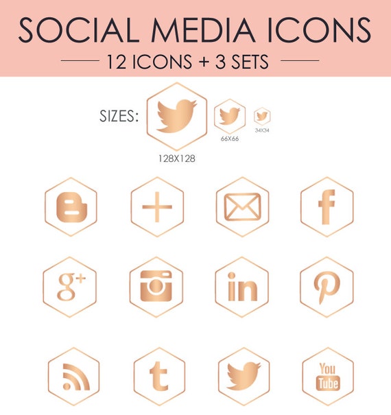 Rose Gold Version 2 Social Media Icons // 12 Icons 3 Sets