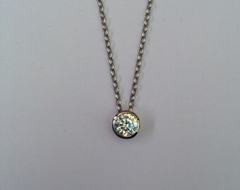 Sterling silver CZ pendant 6mm rhodium plated 16inch chain