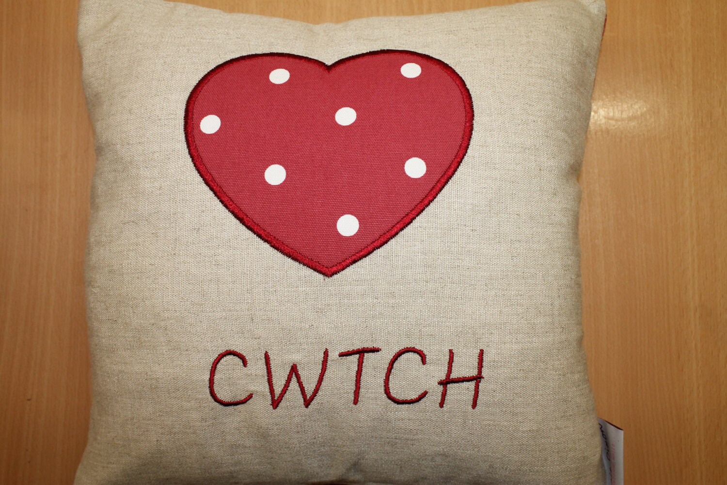 Handmade Cushion CoverCwtch Heart Cushion 14inchRed Dotty