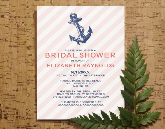 Items Similar To Elegant Anchor Nautical Bridal Shower Invitation Template Bridal Invitations Nautical Bridal Shower Invitation Template
