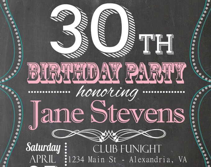 Chalkboard invitation. Birthday Party Invitation. Adult invitation. Printable Party invitation. Birthday invitation. Surprise invitation.