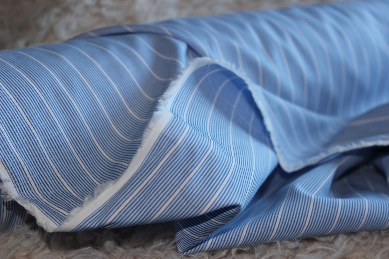 Striped Cotton Fabric by the Yard, Blue White Striped Cotton Fabric