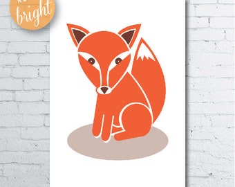Fun Bright & Retro Fox Print A3 (297x420mm) Nursery Print Digital Download