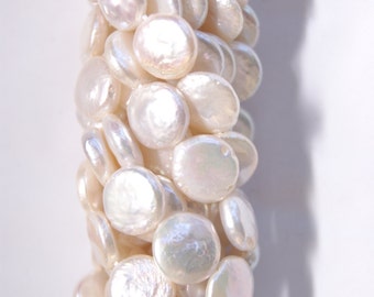 10mm,13mm Coin White Freshwater Pearl Beads -- 15 inch strand