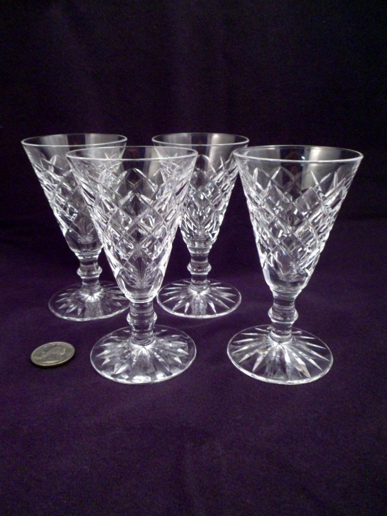Set of Four Waterford Adare Pattern Sherry Glasses, Marked, Vintage Cut