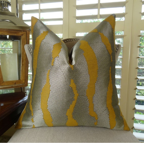 Gold Gray Pattern Accent Pillow Cover Designer Throw Cushion
