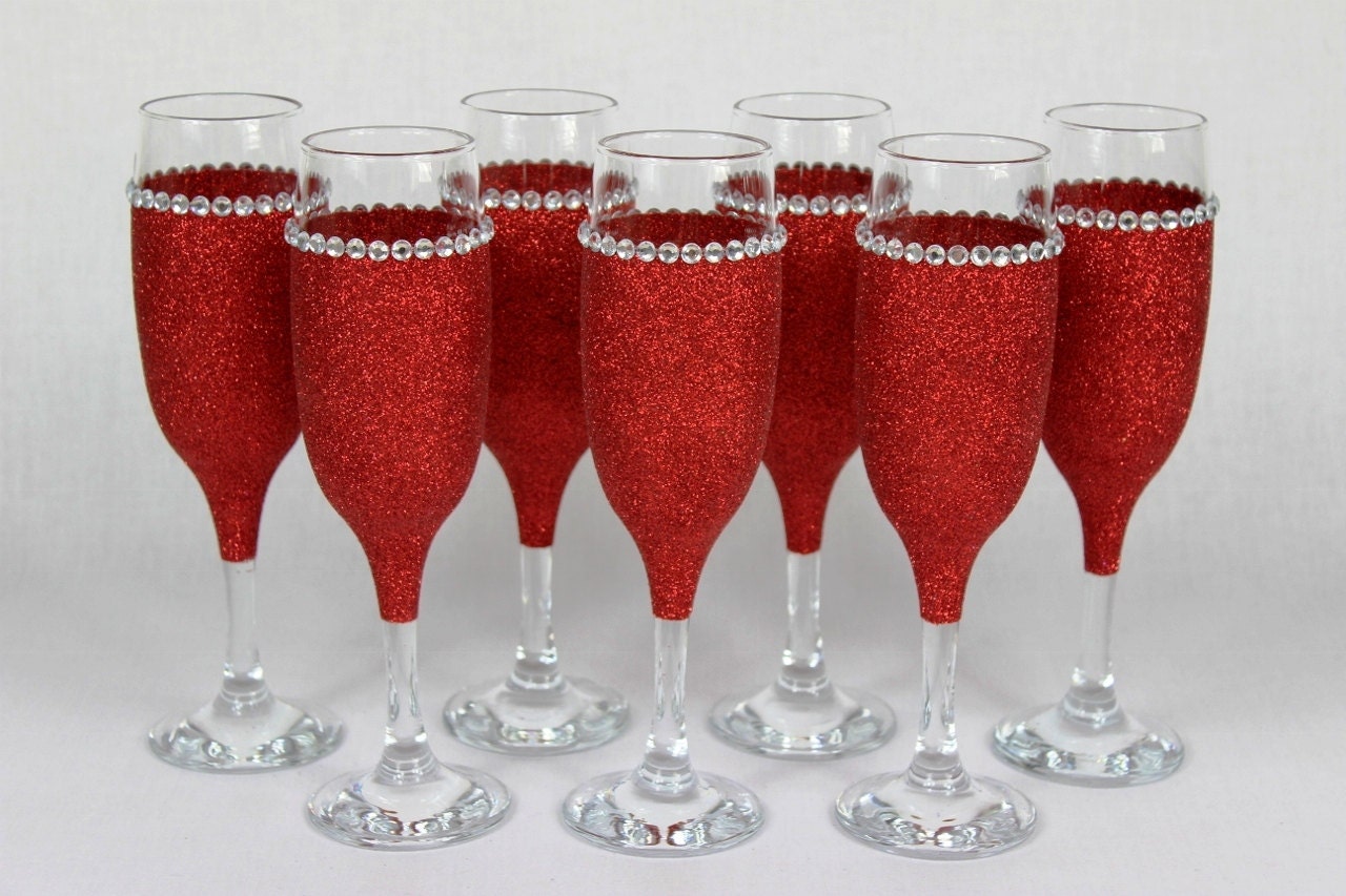 Glitter Champagne Glasses with Diamante Trim x 1 Glass