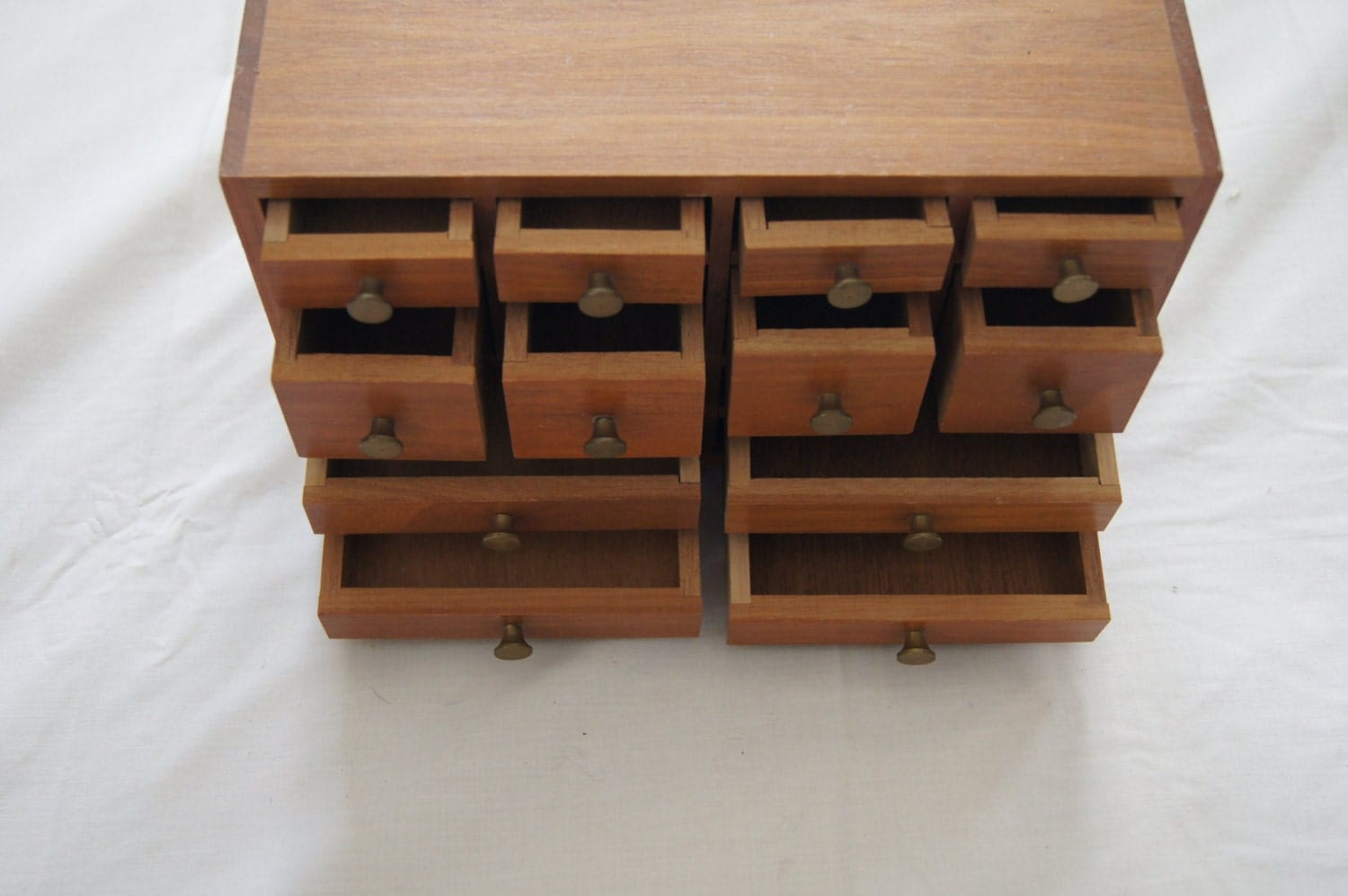 Vintage Mid Century Modern Wooden Jewelry Box with 12 drawers