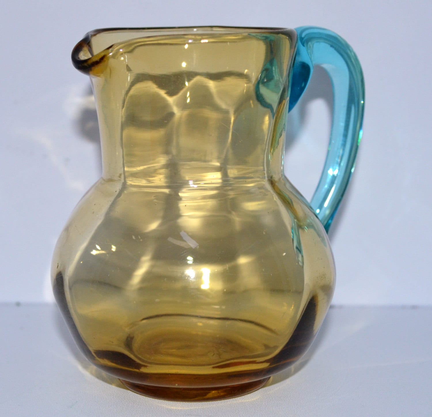 Art Glass Creamer / Victorian Glass Creamer / Amber Blue Glass