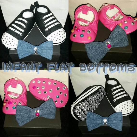 Items similar to Baby Infant Flat Bottoms Crystal/ Pearl Studded