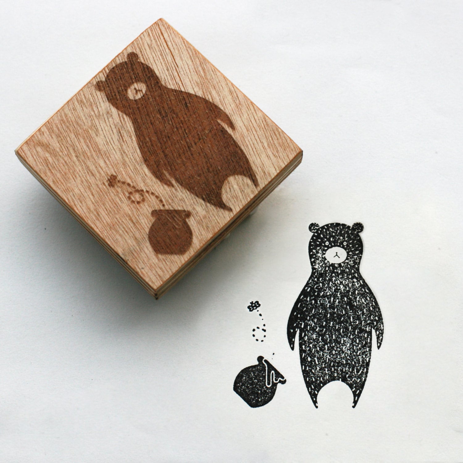Animal Rubber Stamp of bear mounted on a wooden by Dandelion617