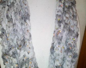 Light Grey and Siliver Braided Necklace Scarves