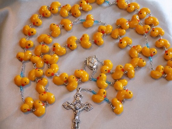 Duck Rosary Czech Glass Hand Painted Duck Beads Mary