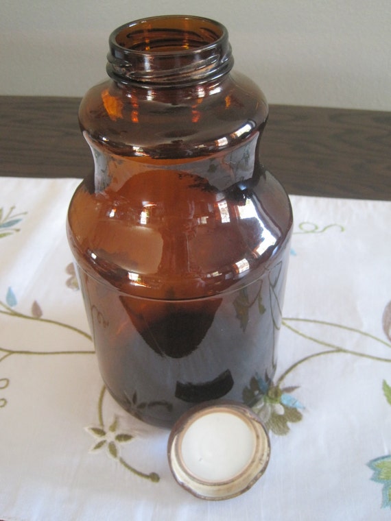 Items similar to Vintage Large Brown Amber Glass Jar With LidRustic Wedding Vase JarRustic