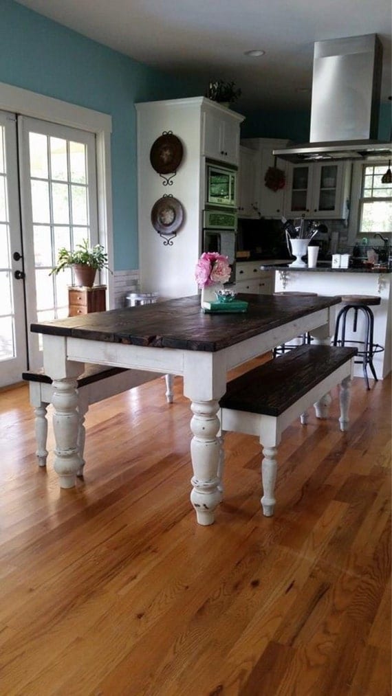 8 Foot Farmhouse Table W 2 Benches By WellsWorksFurniture