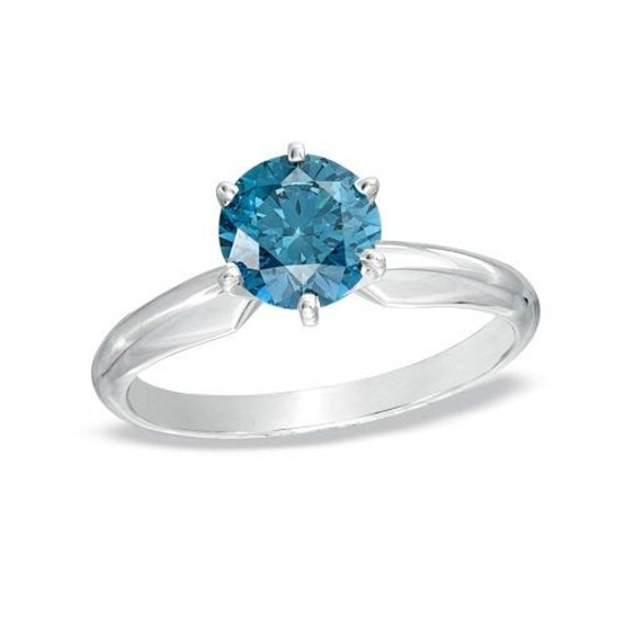 14k solid white gold 1/2 ct genuine blue diamond by ParisBrand