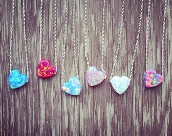 New 925 sterling silver necklace with Opal heart pendant