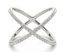 White gold diamond x ring