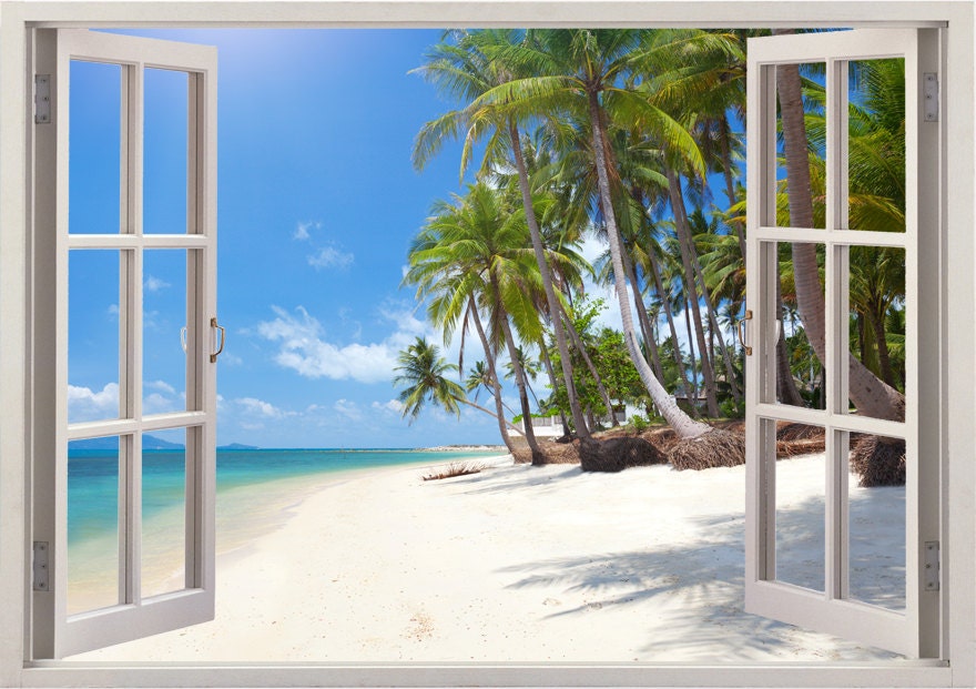 Tropical beach wall decal palm tree decal 3D window for home