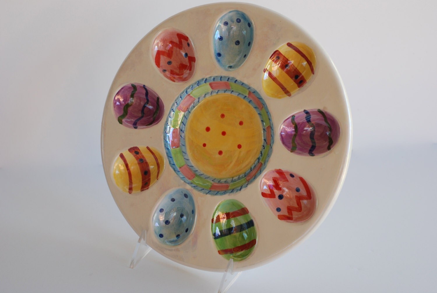 Vintage Deviled-Egg Ceramic Plate Serving Dish