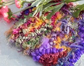 Mug rug, hooked mat, miniature hooked rug, textile wall art, abstract fiber art in shades of purple, green, berry red, and gold