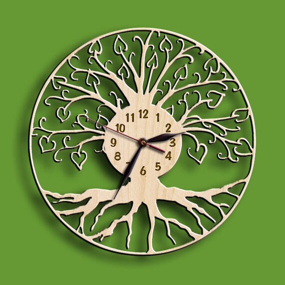 Tree of Life Wooden Wall Clock 12 30cm / Laser Cut / by WoodenLog