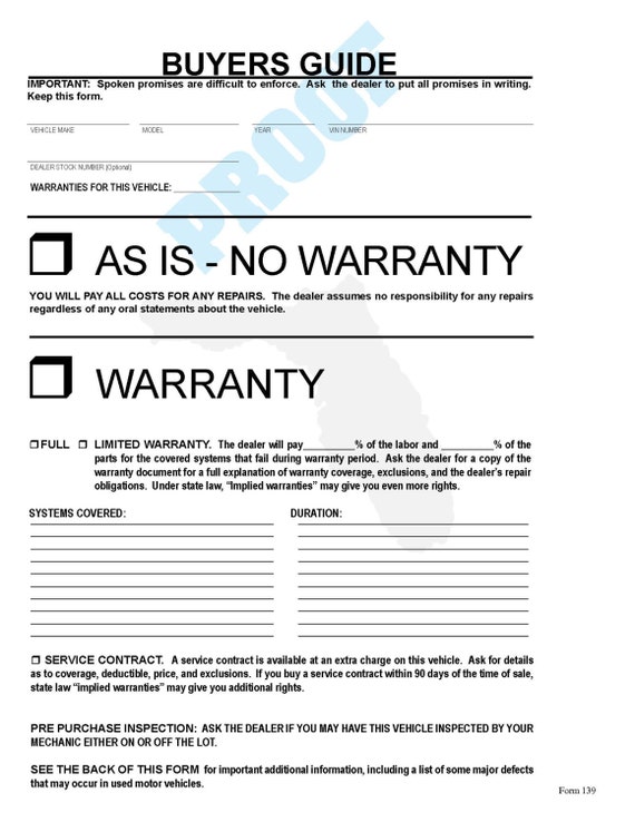 Items similar to ASIS No WARRANTY Vehicle Form 139 on Etsy