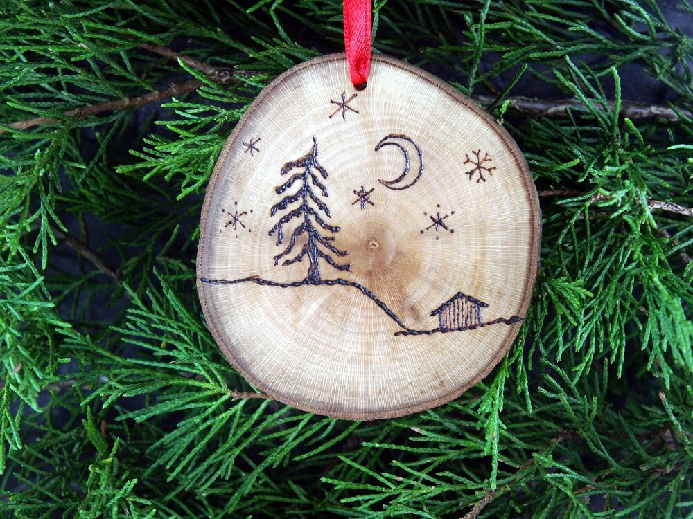 Winter Scene handmade wooden ornament.