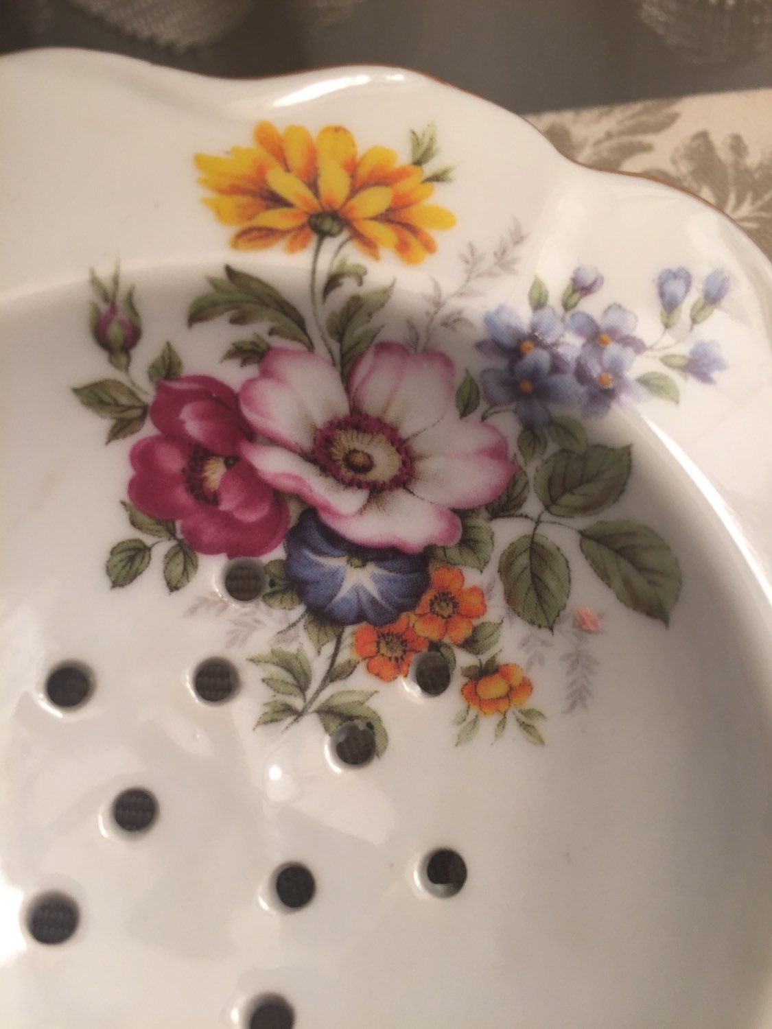 Lovely Vintage Porcelain Tea Strainer with by BlueDaisyClassics