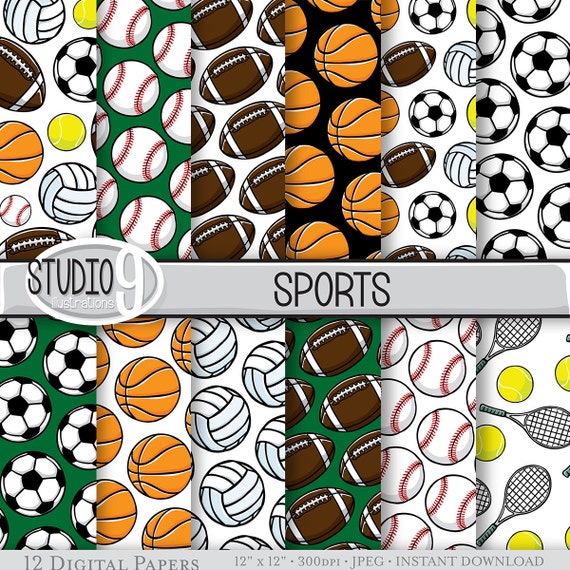 SPORTS Digital Paper: Sports Theme Printable Pattern Print