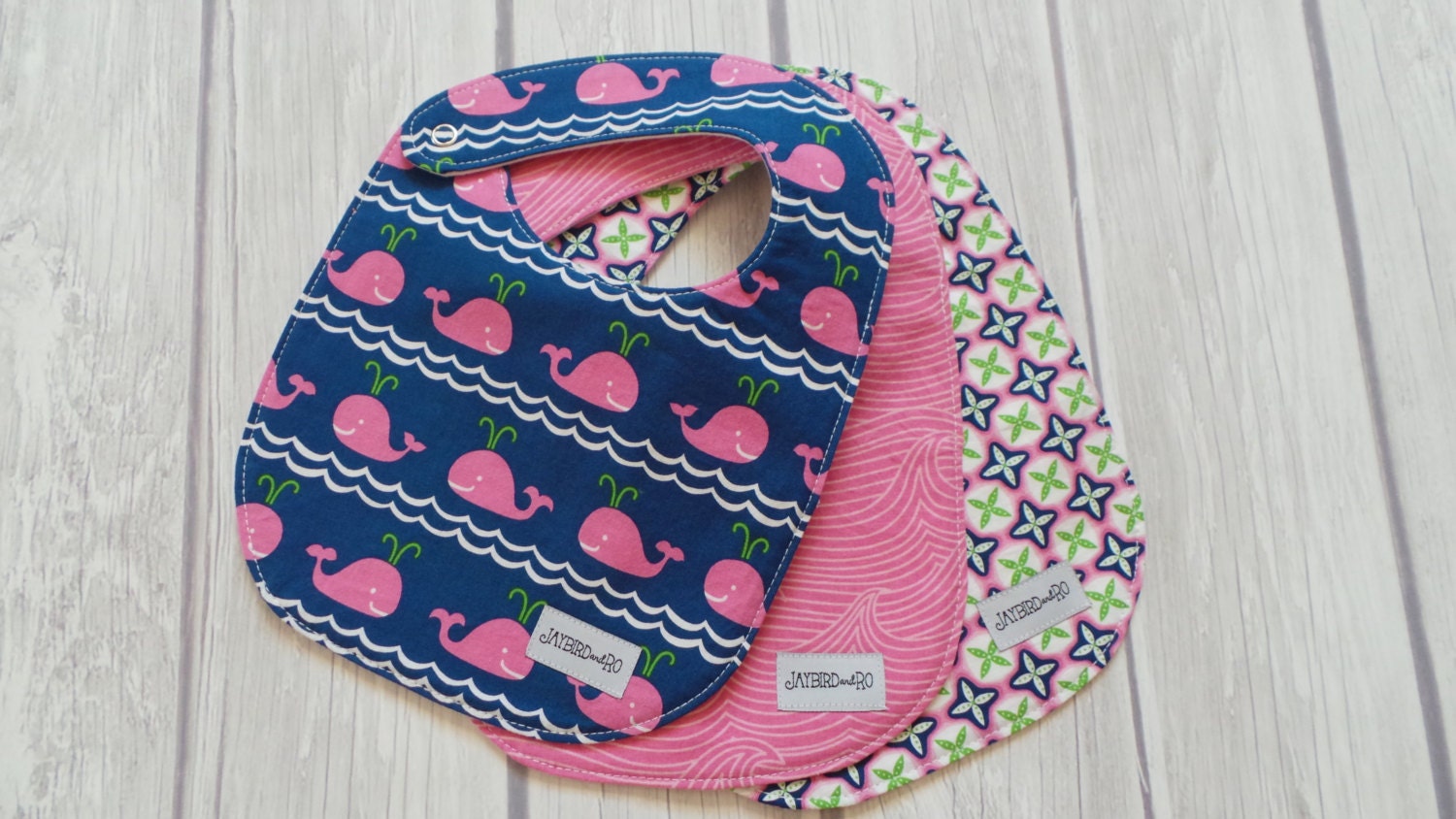 Side Snap Baby Girl Bibs / 3Piece Baby Shower Gift Set / 100