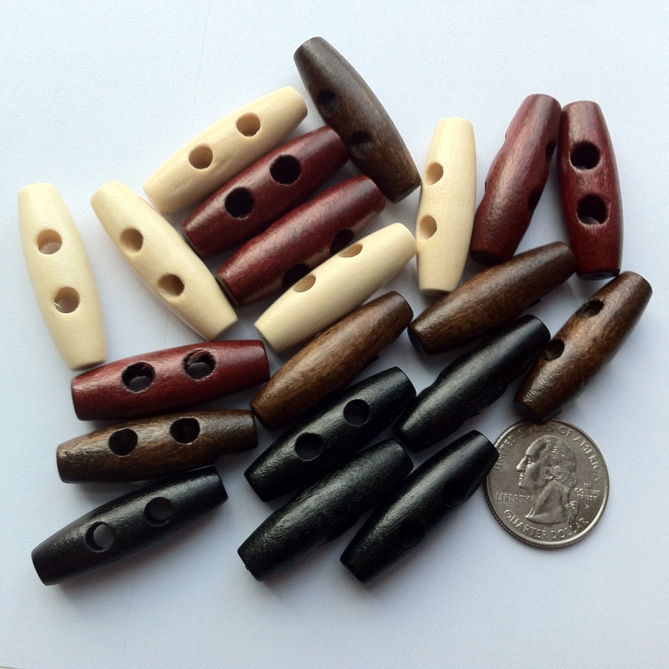 20 Toggle Buttons Wood Toggle buttons Wooden 34mm 3.4cm 1