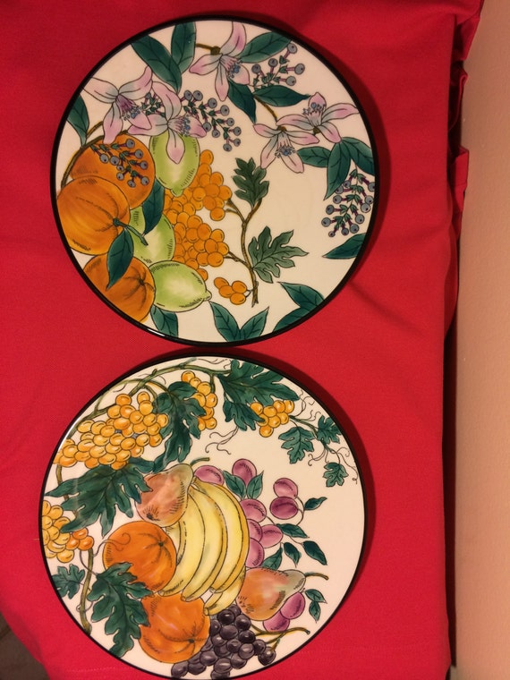 Set of 2 Floral & Fruit Decorative Plates handcrafted in