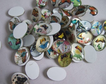 10pcs mixed Butterfly Tiny Oval Glass Cameos Cabochons 13x18mm