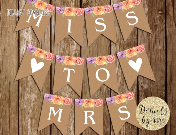 Bridal Shower Banner Flower Banner Miss to Mrs Banner
