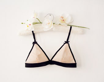 black mesh and eyelash lace triangle bra unit