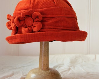 Burnt Orange Rust terracotta daisy flower cloche hat