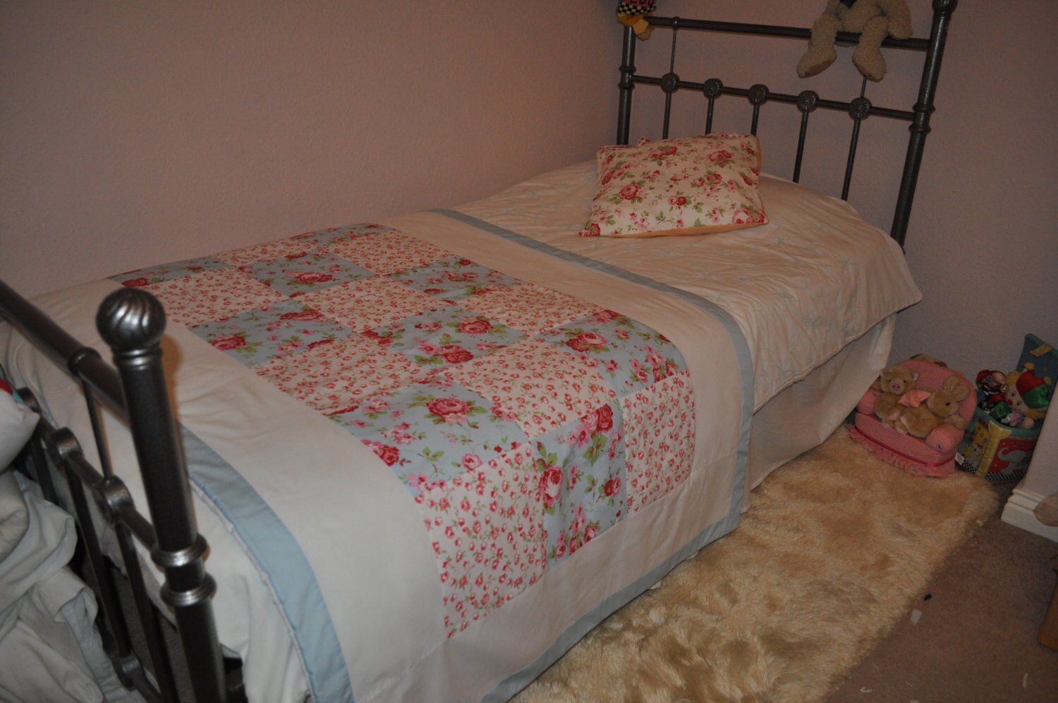 Patchwork Quilt Double Bed Patchwork Runner Blue White