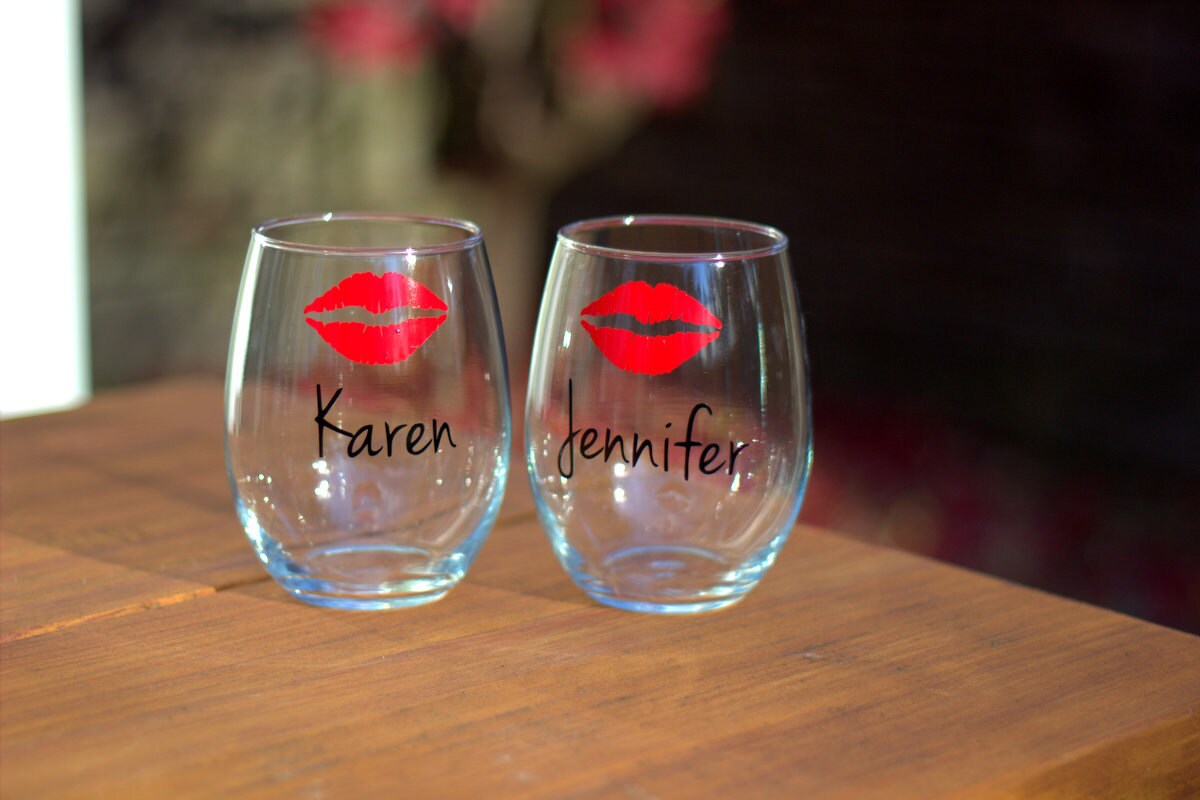 Lips wine glass. Personalized custom stemless wine glasses