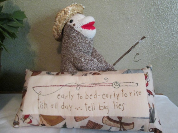 Sock Doll Fishing Toad with Inspirational Pillow - Handmade