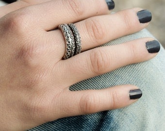 Octopus Tentacle Ring Sterling Silver Adjustable Ring Wrap Ring Boho Steampunk Jewelry - FRI005