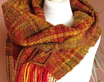 Elegant casual handwoven scarf shawl Art yarn scarf Natural wool silk scarf Bordeaux brown Handspun handwoven multicolored scarf Long scarf