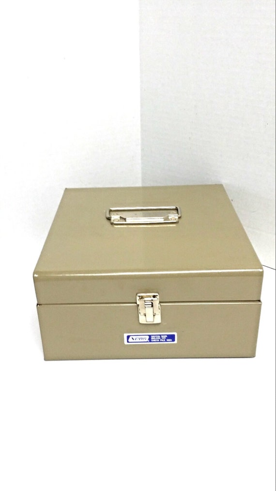 Vintage metal file box check storage office supply organizer