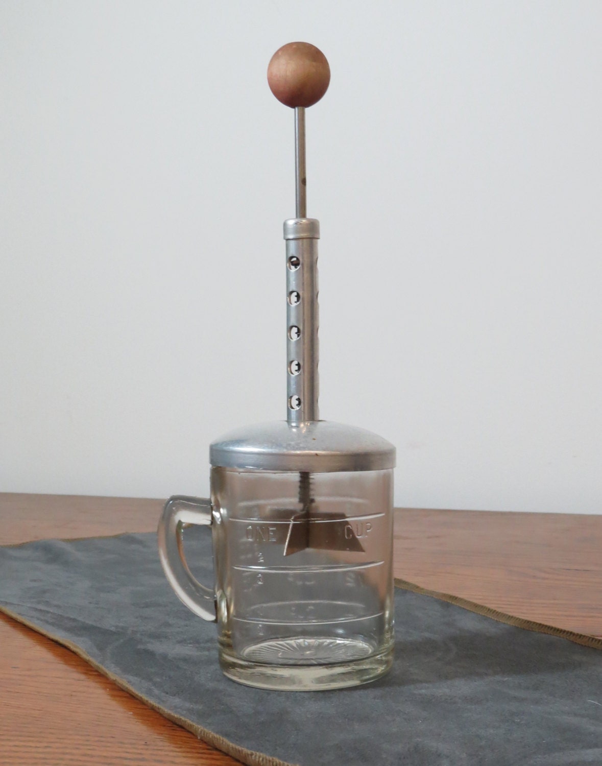 VINTAGE Food Chopper with Red Wooden Handle